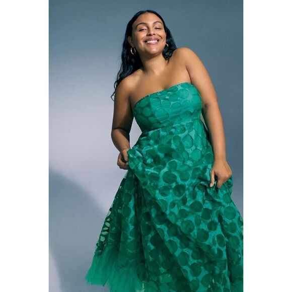 Anthropologie-Emerald Tulle Maxi Dress - Picture 1 of 9